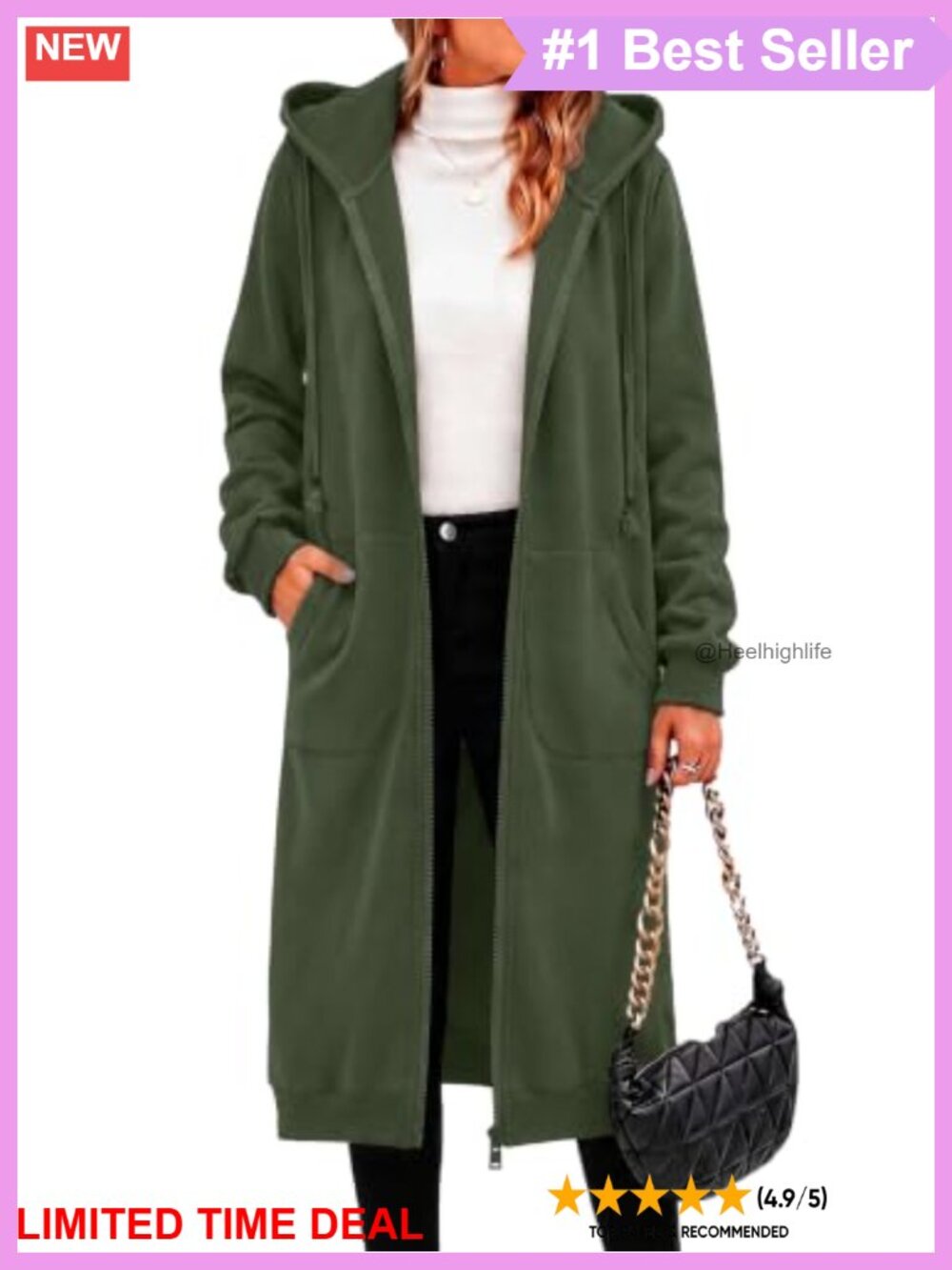 Zeagoo Zip Up Hoodie Oversized Fleece Long Tunic Sweatshirt Casual